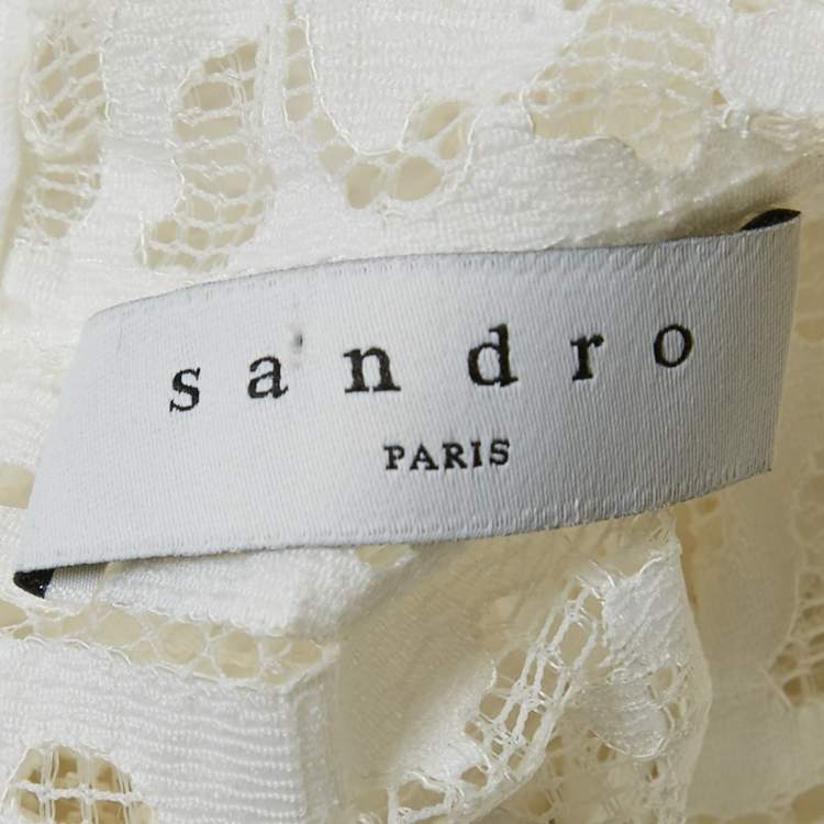 Pre Owned Sandro White Lace Turtle Neck Top L
