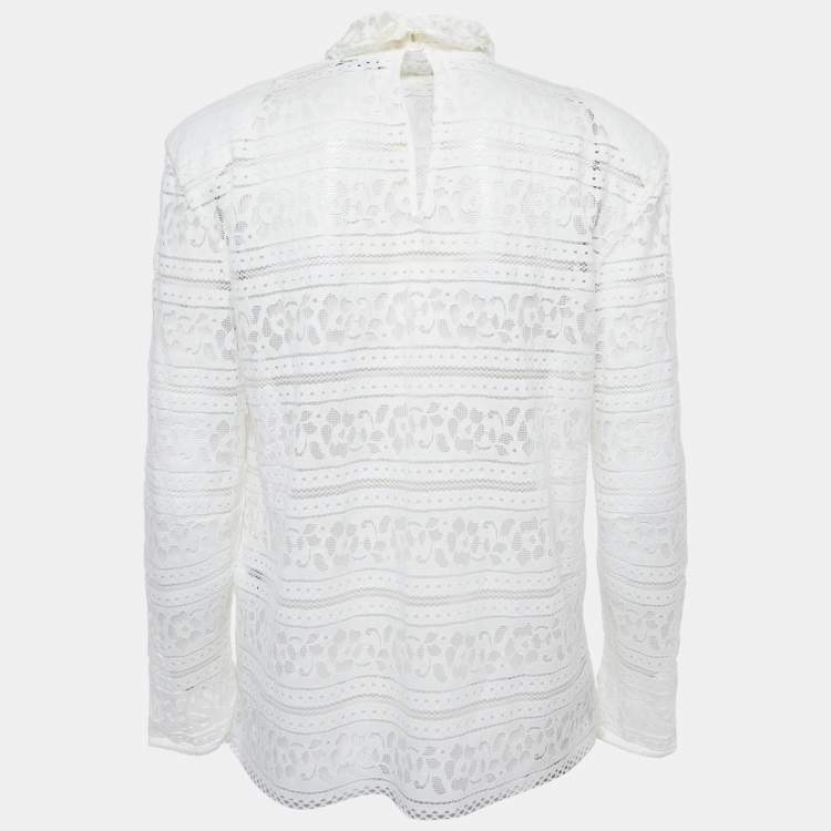 Pre Owned Sandro White Lace Turtle Neck Top L