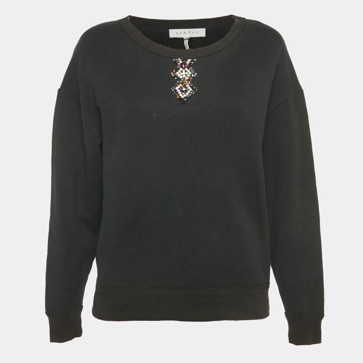 Pre Owned Sandro Navy Blue Embellished Detail Cotton Sweatshirt M