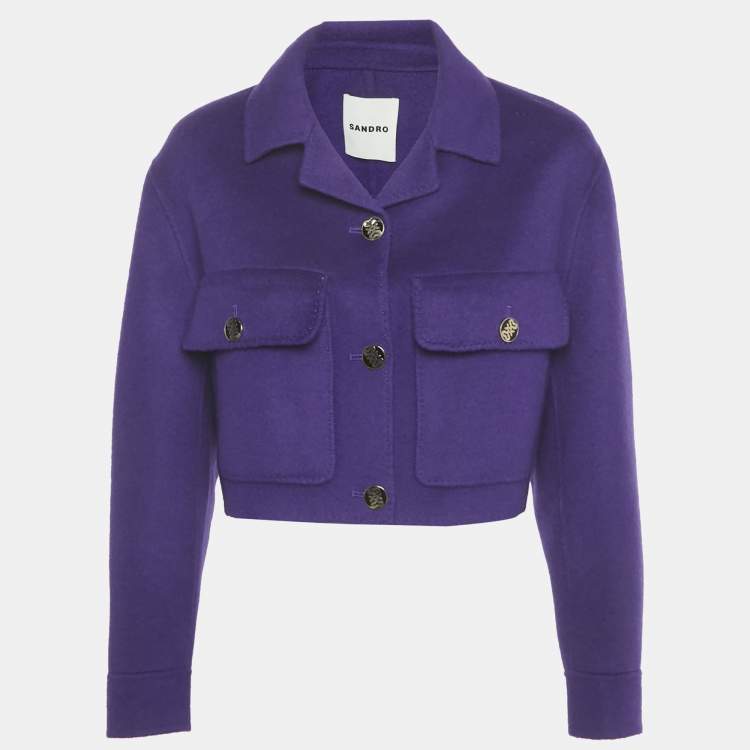 Pre Owned Sandro Purple Wool Cropped  Jacket XS 