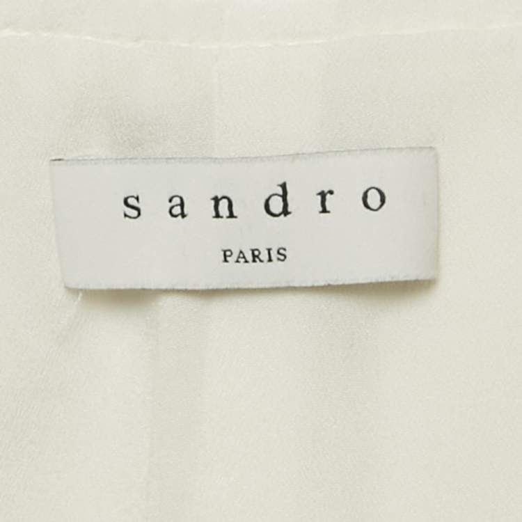 Pre Owned Sandro White Tweed & Plisse Mini Coat Dress S 