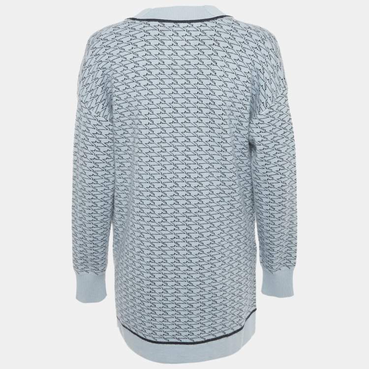 Pre Owned Sandro Blue / Black Patterned Knit Oversized Cardigan XS  