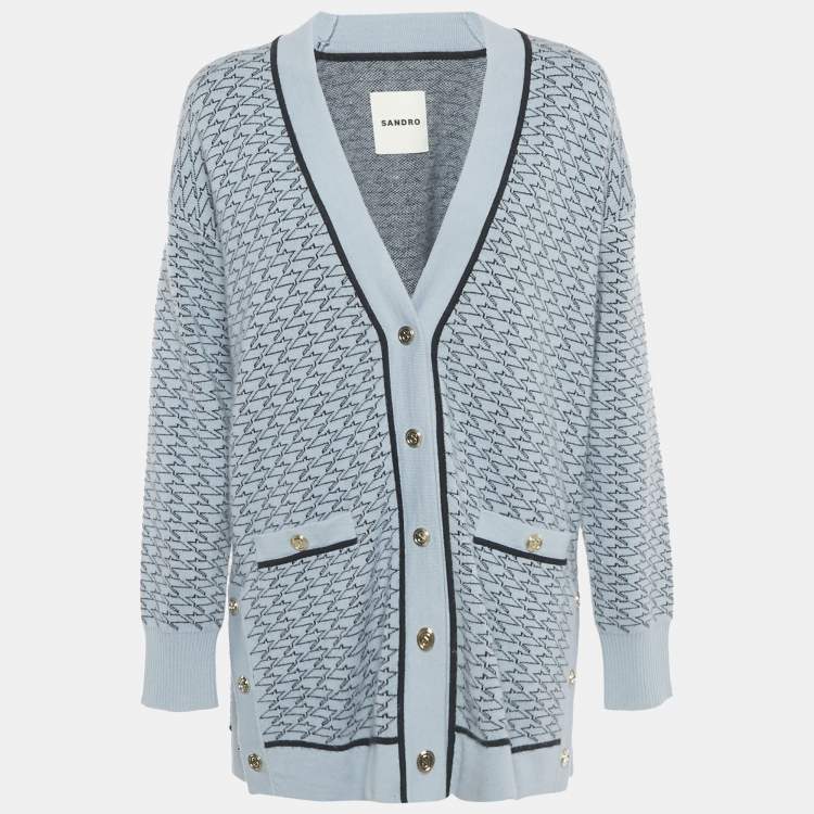 Pre Owned Sandro Blue / Black Patterned Knit Oversized Cardigan XS  