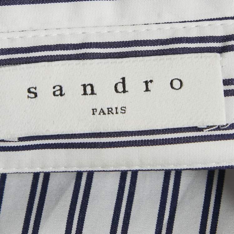 مملوكة مسبقًا Sandro White Striped Cotton Backless Shirt Dress S   