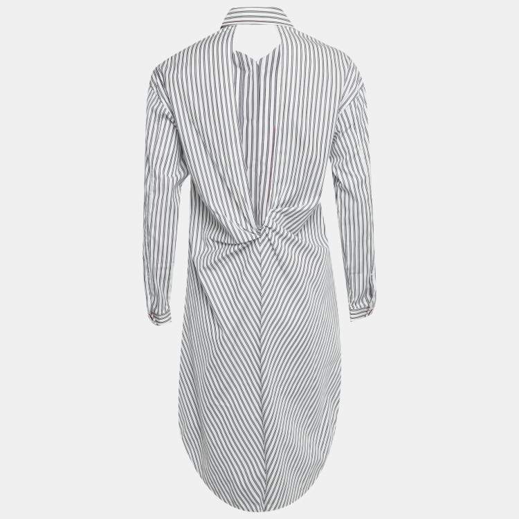 مملوكة مسبقًا Sandro White Striped Cotton Backless Shirt Dress S   