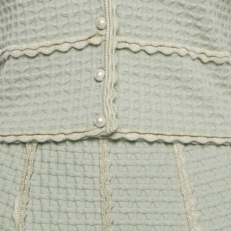 Pre Owned Sandro Light Green Fancy Stitch Knit Jacket and Skirt Set XS