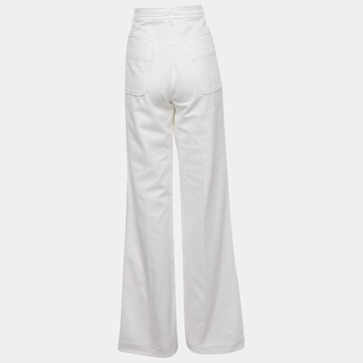 Pre Owned Sandro White Cotton Drill Wide Leg High Waist Jeans M