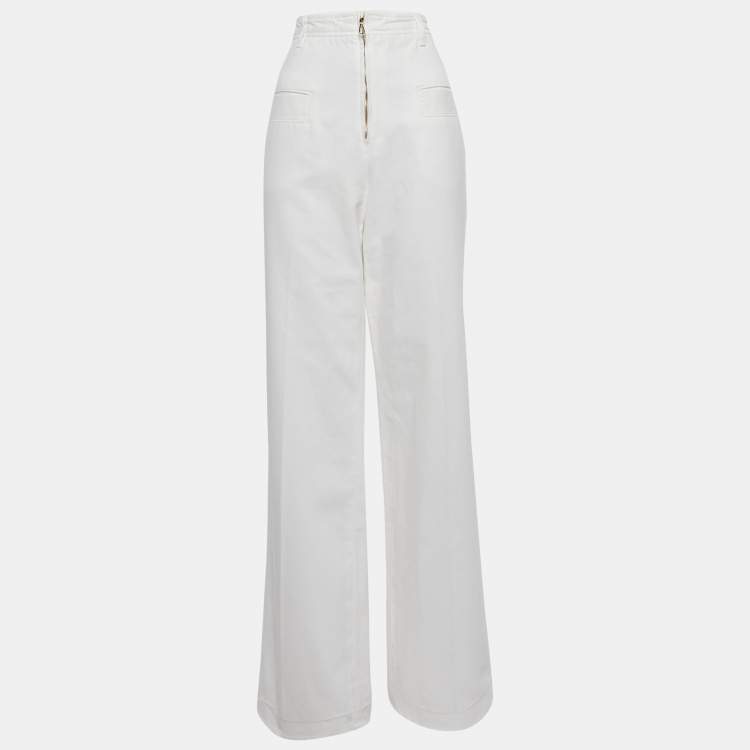 Pre Owned Sandro White Cotton Drill Wide Leg High Waist Jeans M