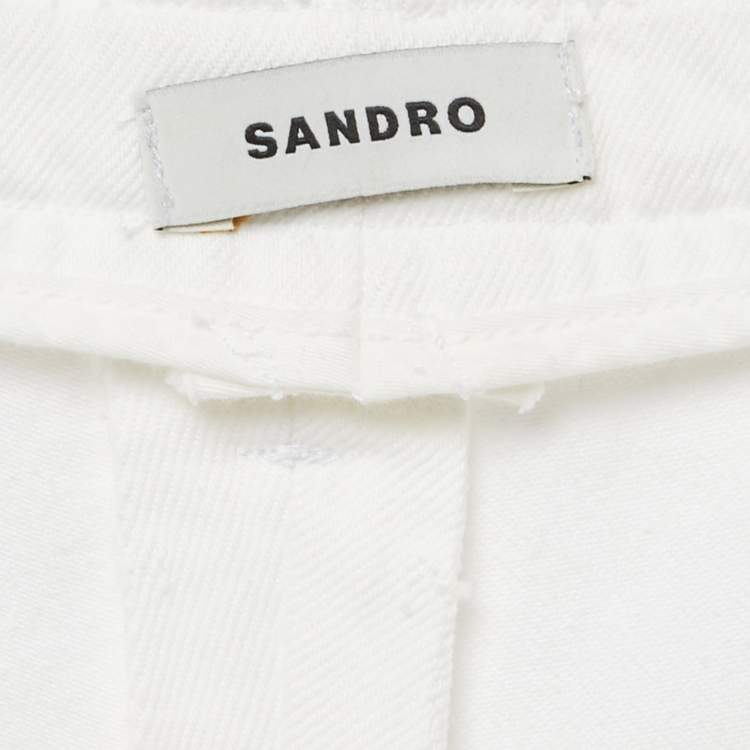 Pre Owned Sandro White Cotton Drill Wide Leg High Waist Jeans M