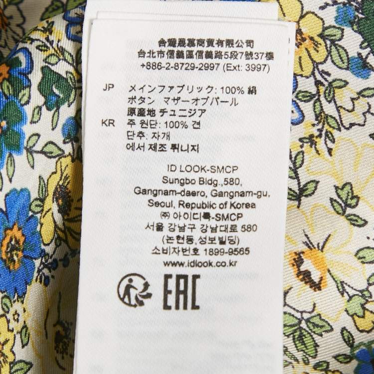 Pre Owned Sandro Yellow/Blue Blossom Print Silk Mini Dress S