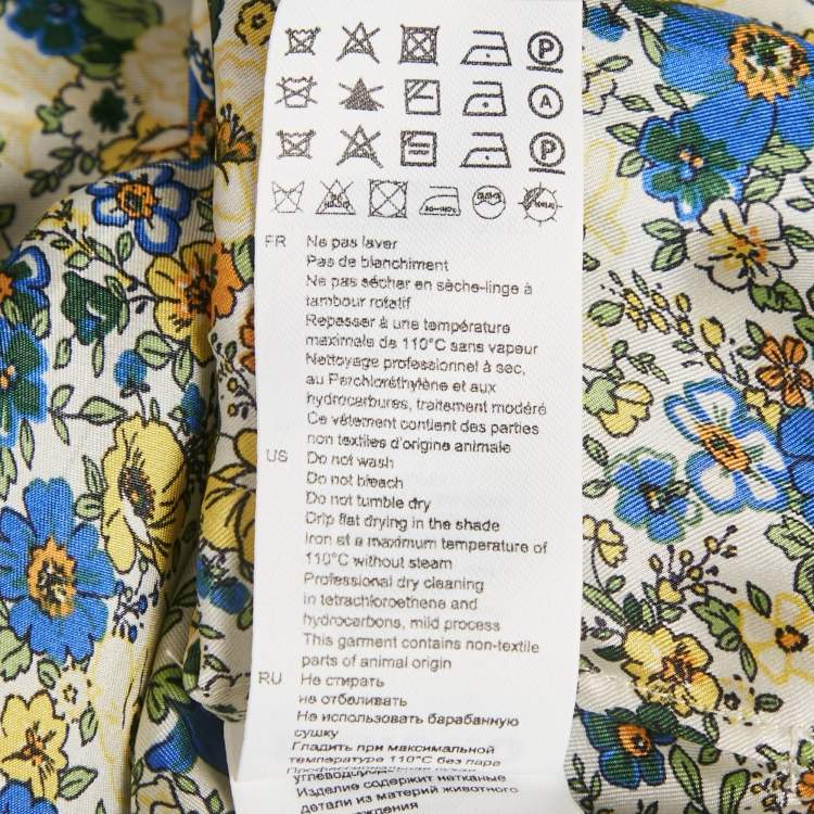 Pre Owned Sandro Yellow/Blue Blossom Print Silk Mini Dress S