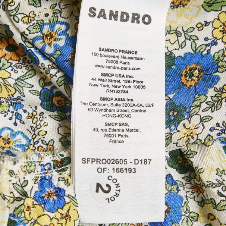 Pre Owned Sandro Yellow/Blue Blossom Print Silk Mini Dress S