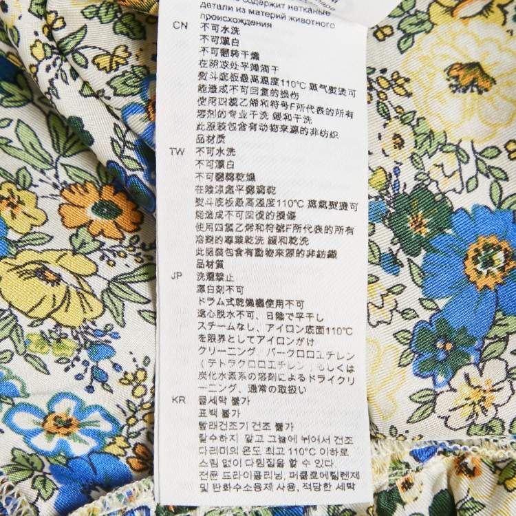 Pre Owned Sandro Yellow/Blue Blossom Print Silk Mini Dress S