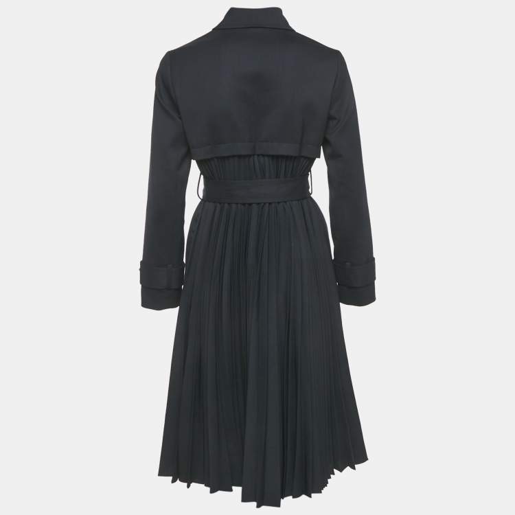 Pre Owned Sandro Navy Blue Wool Blend Pleated Insert Trench Coat L