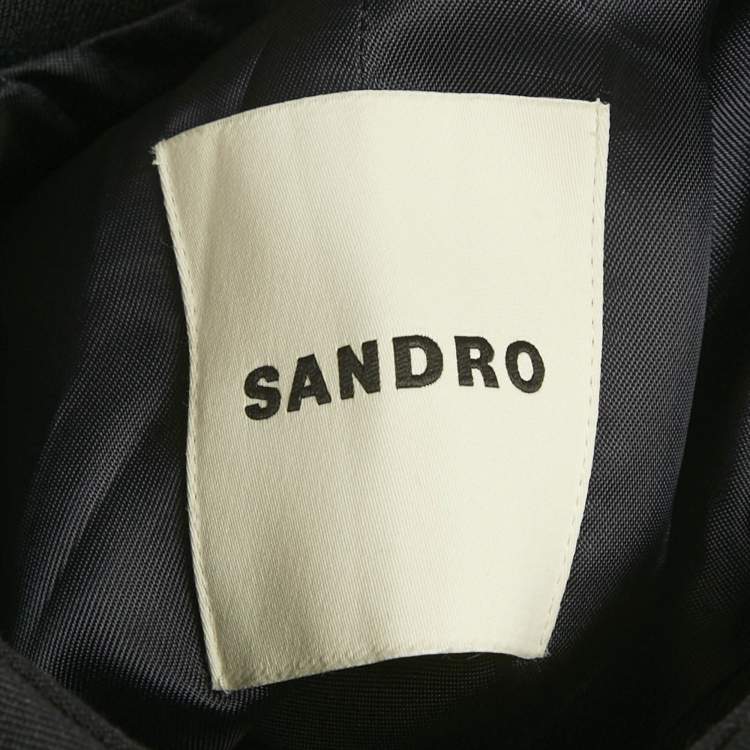 Pre Owned Sandro Navy Blue Wool Blend Pleated Insert Trench Coat L