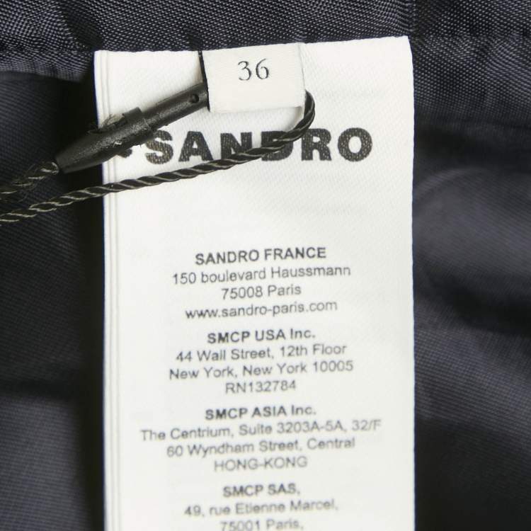 Pre Owned Sandro Navy Blue Wool Blend Pleated Insert Trench Coat L