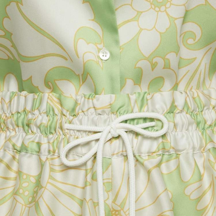 Pre Owned Sandro Green Floral Print Satin Top & Shorts Set XS