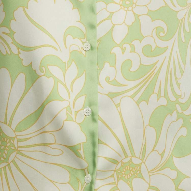Pre Owned Sandro Green Floral Print Satin Top & Shorts Set XS