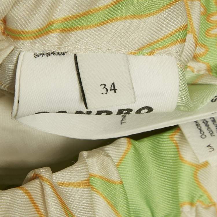 Pre Owned Sandro Green Floral Print Satin Top & Shorts Set XS