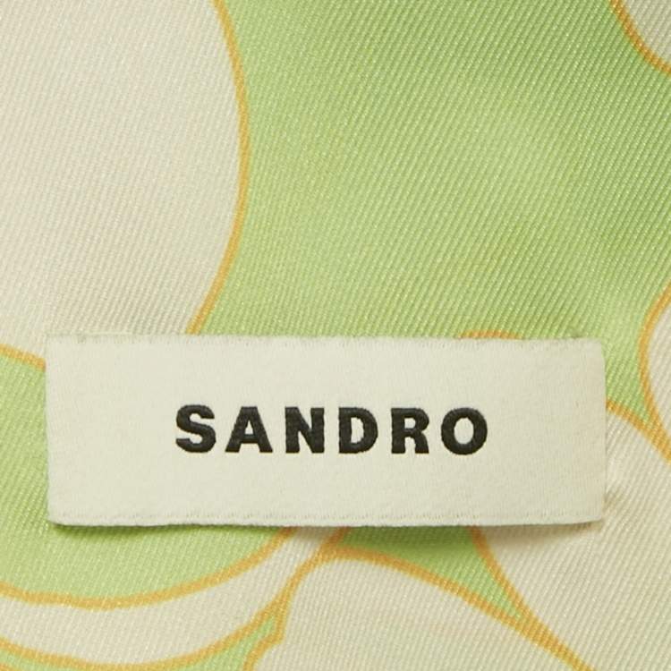 Pre Owned Sandro Green Floral Print Satin Top & Shorts Set XS