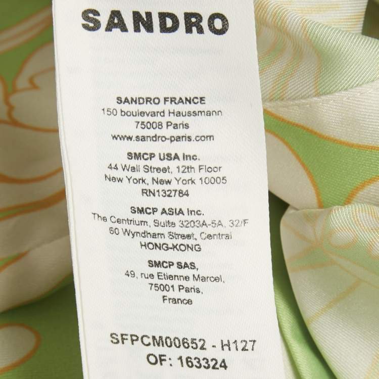 Pre Owned Sandro Green Floral Print Satin Top & Shorts Set XS