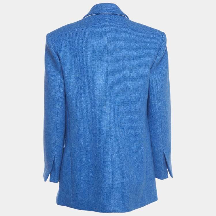 Pre Owned Sandro Blue Wool Blend Oversized Tailored Jacket XS