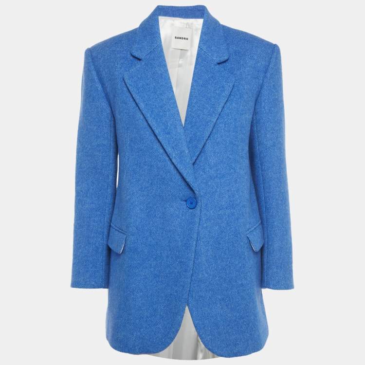Pre Owned Sandro Blue Wool Blend Oversized Tailored Jacket XS