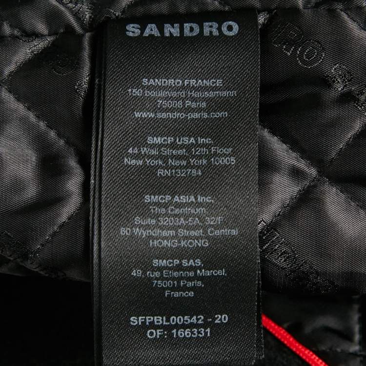 Pre Owned Sandro Black Embroidered Wool and Leather Varsity Jacket S