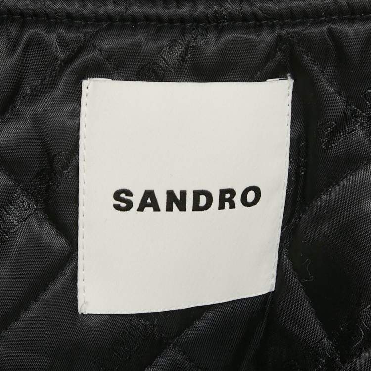 Pre Owned Sandro Black Embroidered Wool and Leather Varsity Jacket S