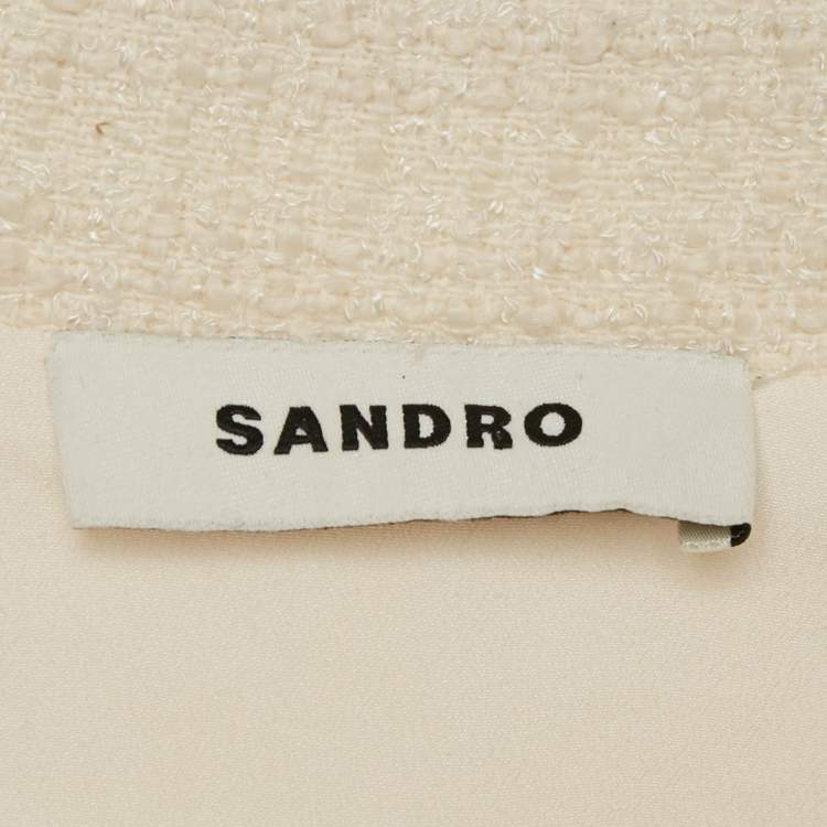 Pre Owned Sandro Off White Tweed Zip -Up Gregoria Mini Dress M