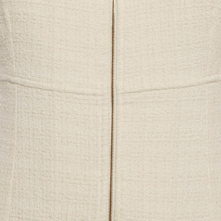 Pre Owned Sandro Off White Tweed Zip -Up Gregoria Mini Dress M