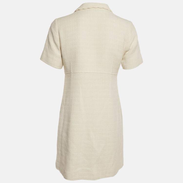 Pre Owned Sandro Off White Tweed Zip -Up Gregoria Mini Dress M
