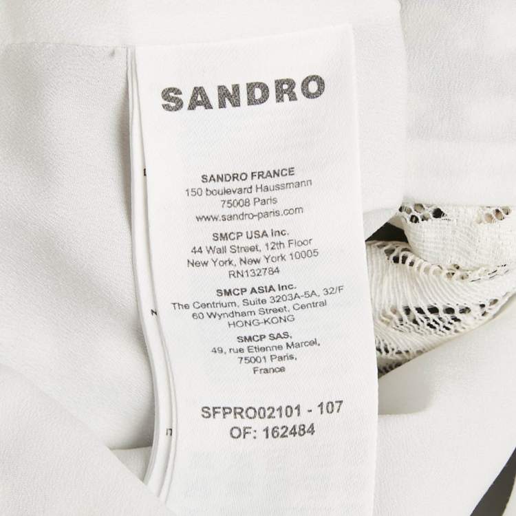 Pre Owned Sandro Monochrome Tweed & Lace Collared Mini Dress S