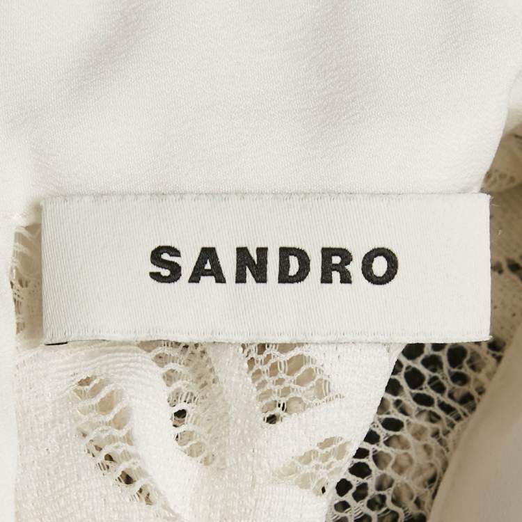 Pre Owned Sandro Monochrome Tweed & Lace Collared Mini Dress S