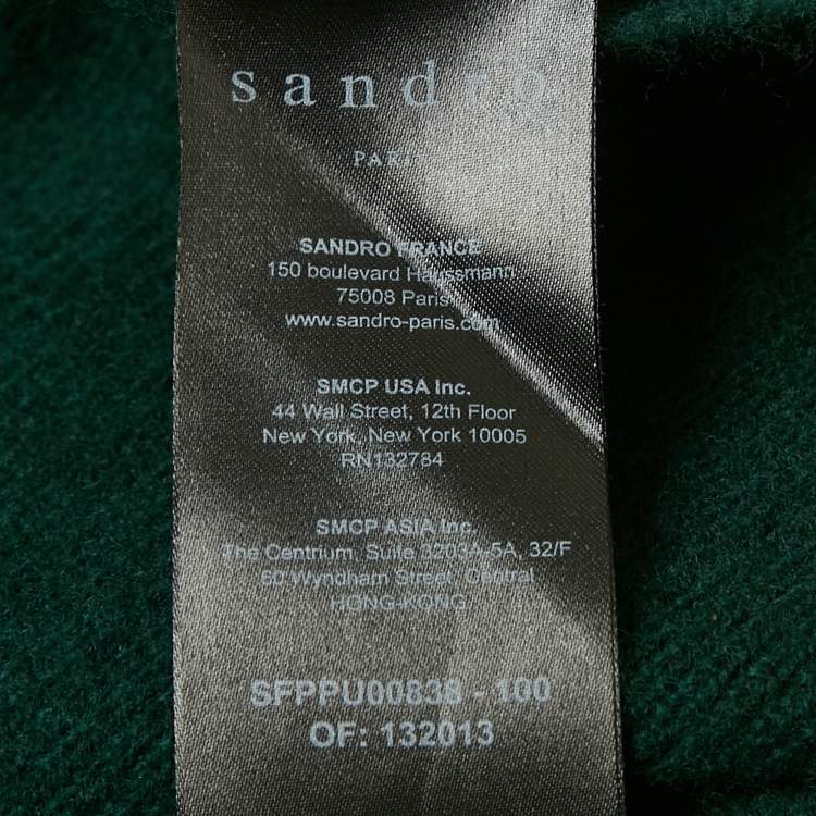 Pre Owned Sandro Green Cotton Trim Wool Fitted Sweater L