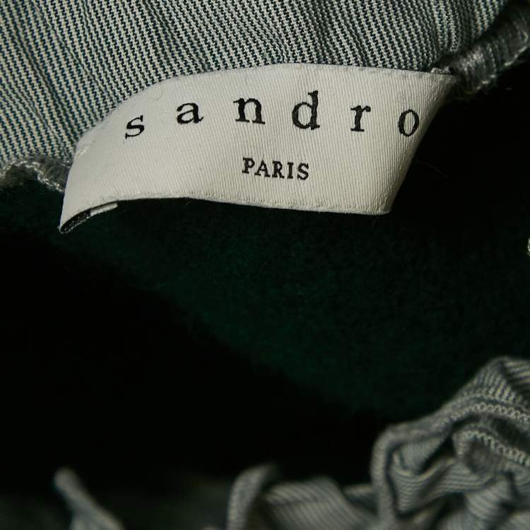 Pre Owned Sandro Green Cotton Trim Wool Fitted Sweater L
