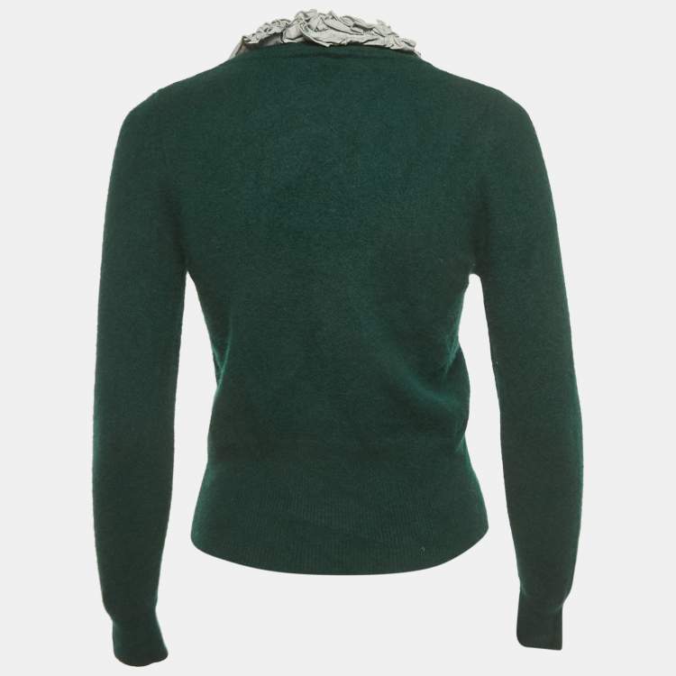 Pre Owned Sandro Green Cotton Trim Wool Fitted Sweater L