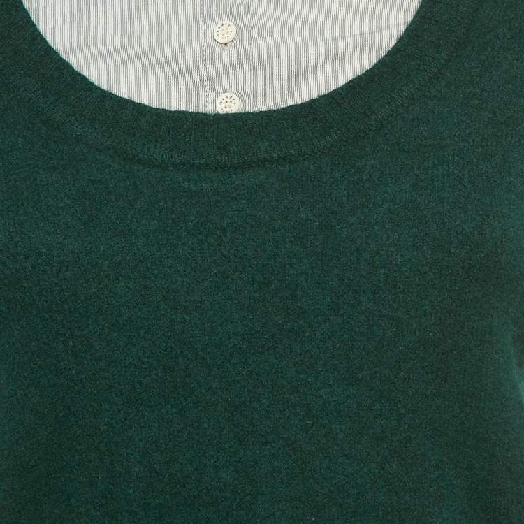 Pre Owned Sandro Green Cotton Trim Wool Fitted Sweater L