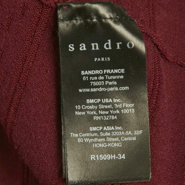 Pre Owned Sandro Burgundy Knit Mini Dress S