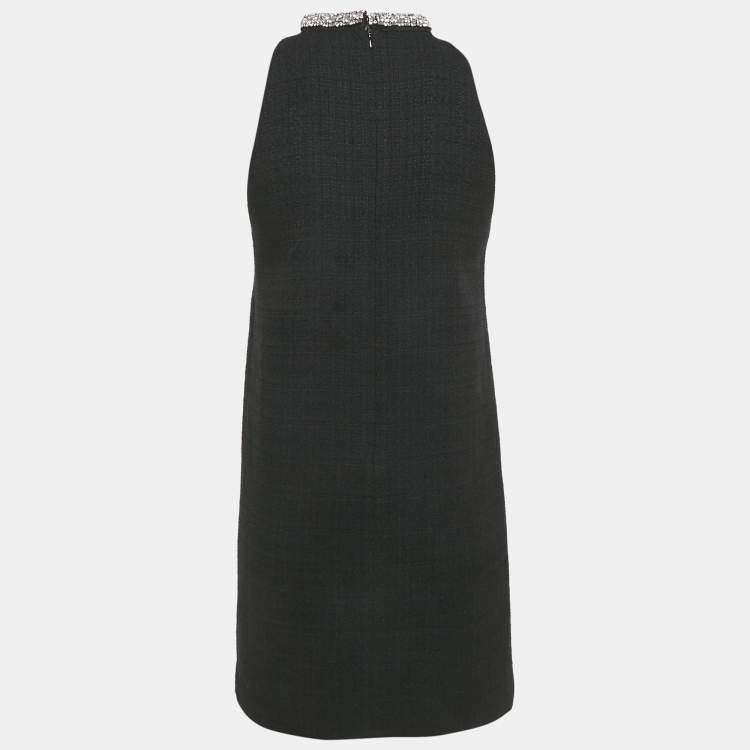 Pre Owned Sandro Black Tweed Embellished Collar Mini Dress XS 
