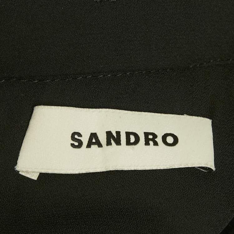 Pre Owned Sandro Black Tweed Embellished Collar Mini Dress XS 