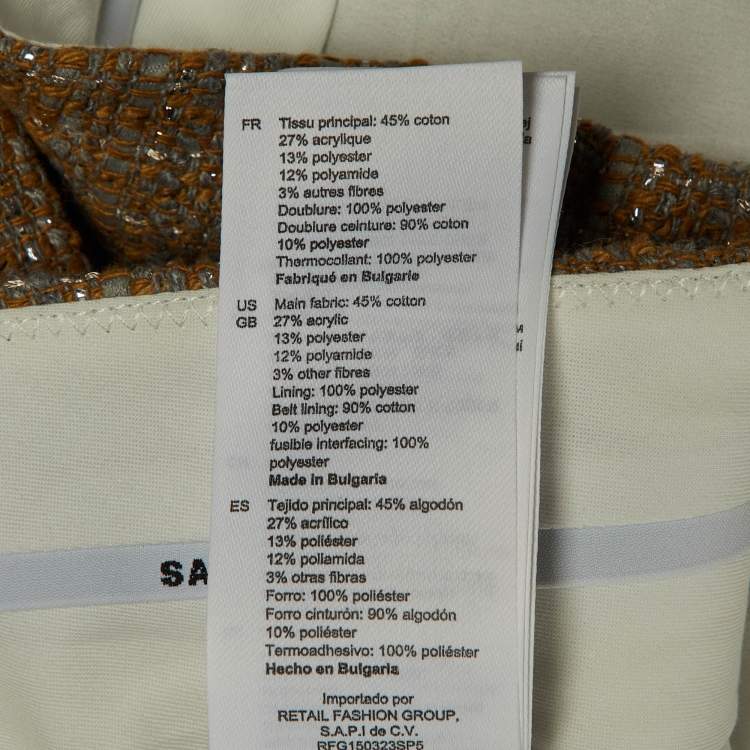 Pre Owned Sandro Beige Tweed & White Satin Shirt , Vest & Pants Set S