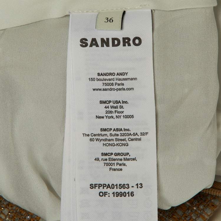Pre Owned Sandro Beige Tweed & White Satin Shirt , Vest & Pants Set S