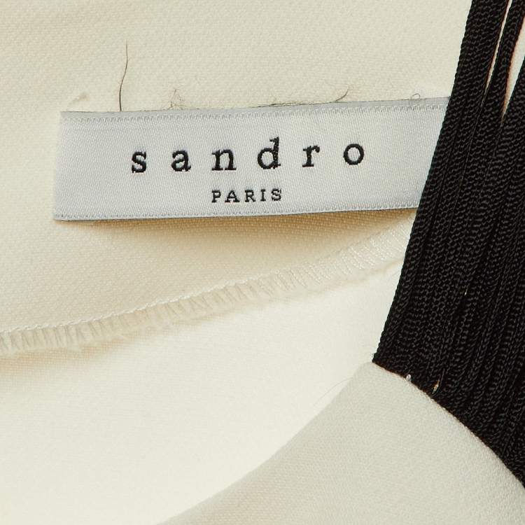 Pre Owned Sandro White Crepe Contrast Sleeve Detail Top S