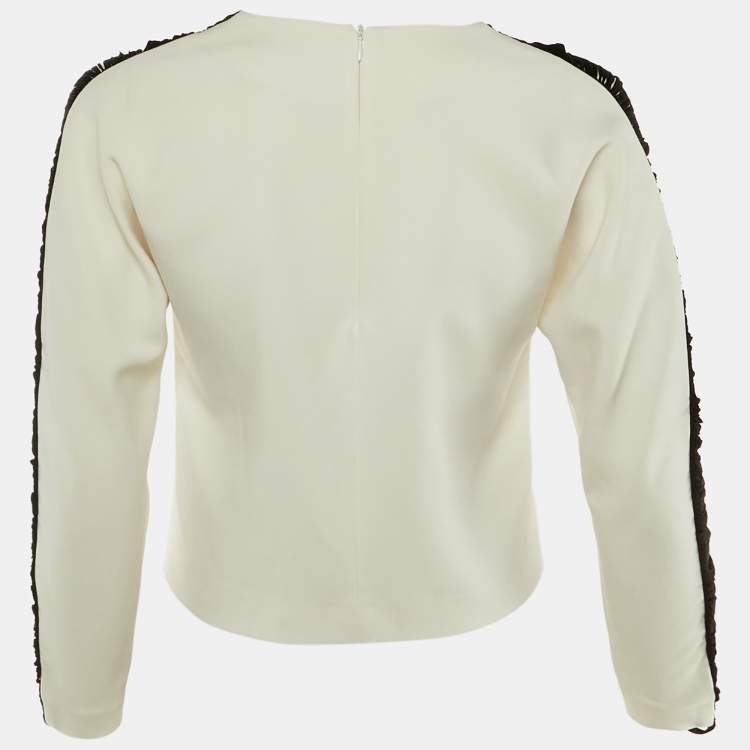 Pre Owned Sandro White Crepe Contrast Sleeve Detail Top S