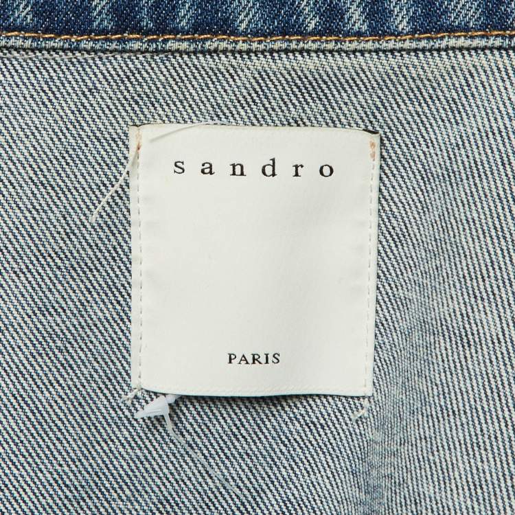 Pre Owned Sandro Blue Plaid Print Denim Jacket S 