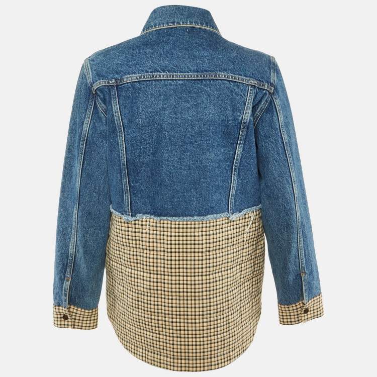 Pre Owned Sandro Blue Plaid Print Denim Jacket S 