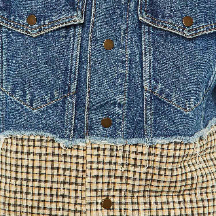 Pre Owned Sandro Blue Plaid Print Denim Jacket S 