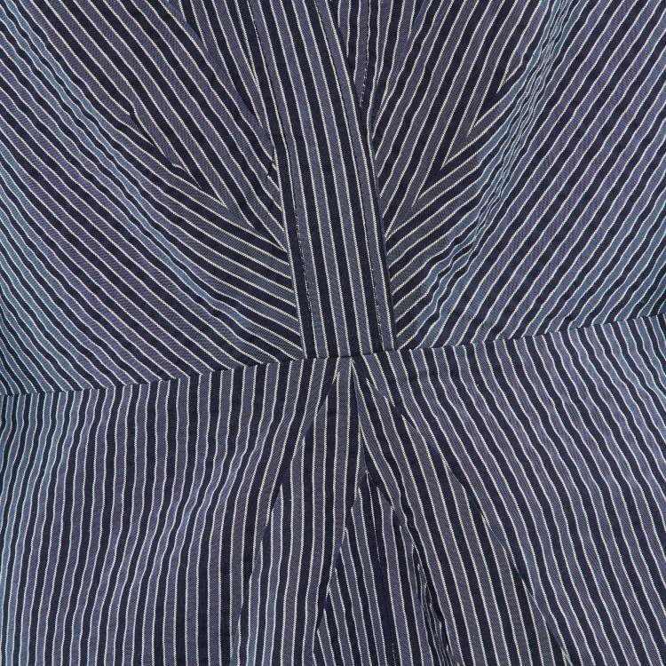 Pre Owned Sandro Navy Blue Striped Cotton Blend Plunge Neck Mini Dress XL 