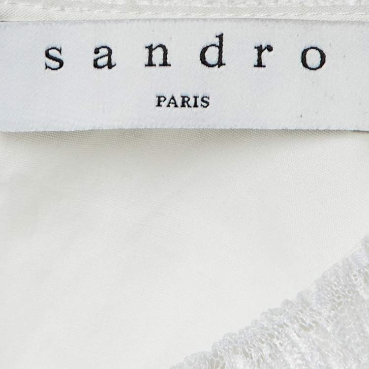 Pre Owned Sandro White Cotton Ruffled High Neck Top S